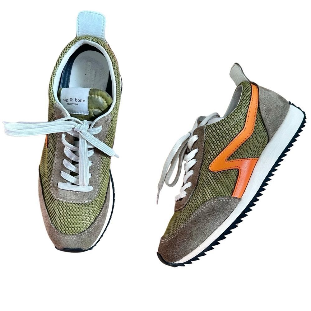 Rag & Bone Women's Retro Runner Mesh and Suede Leather Sneaker - Green Moss, 7US